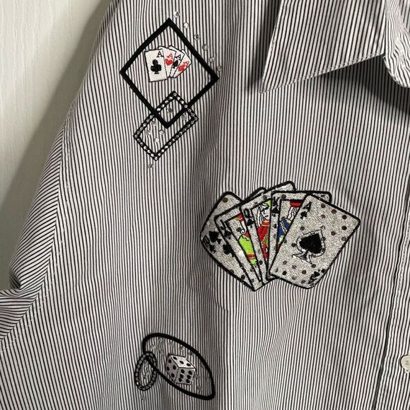CST Sport Womens Oversized Button Up 1X Spades Bunco Casino Embroider Bejeweled - Picture 10 of 10